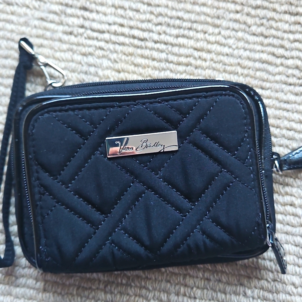 VERA BRADLEY "On the Square" Wristlet Classic Black Multi Zip Slip